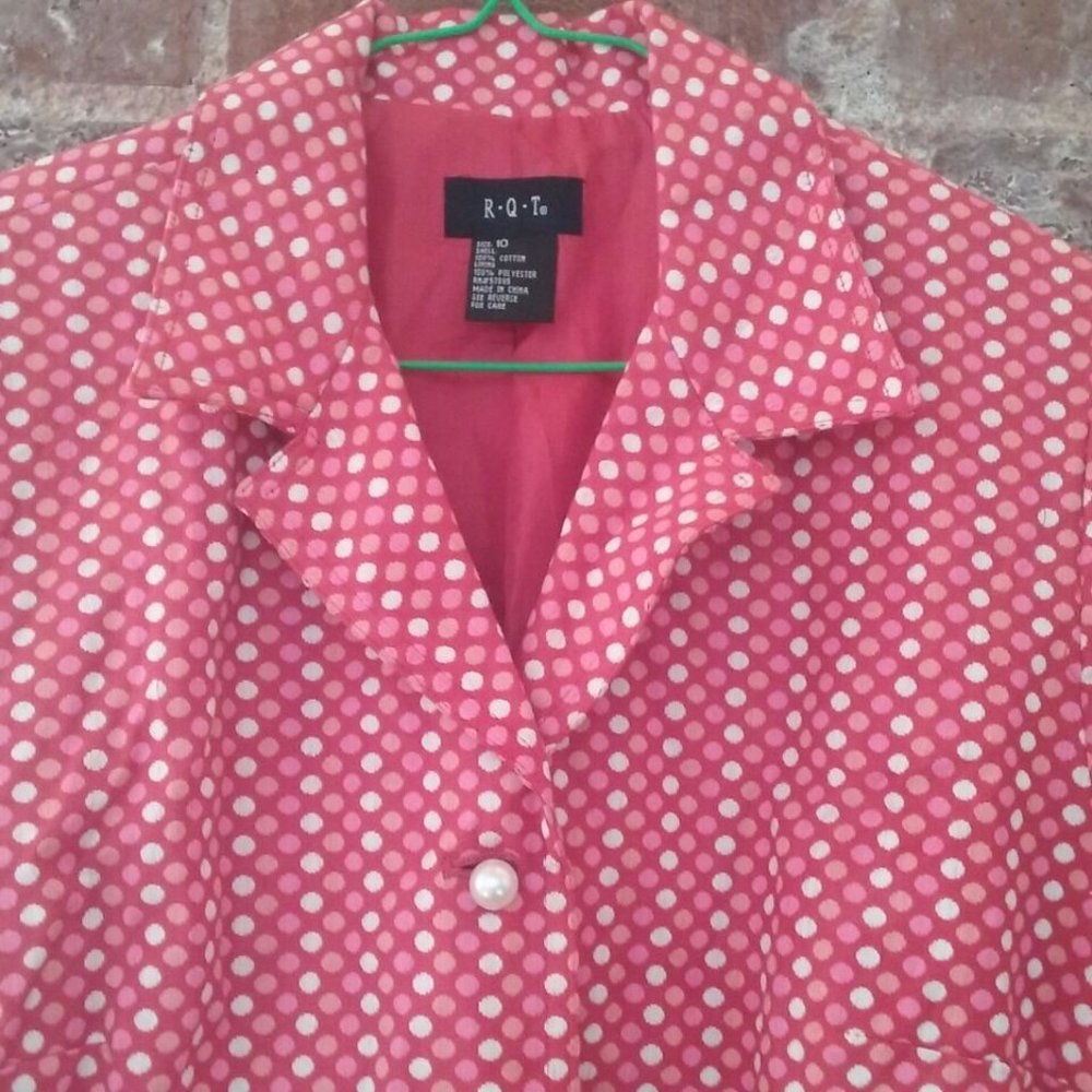 R.Q.T Pink Orange White Multicolor Cotton Jacket Blazer Overcoat Women Size 10 - Picture 3 of 11